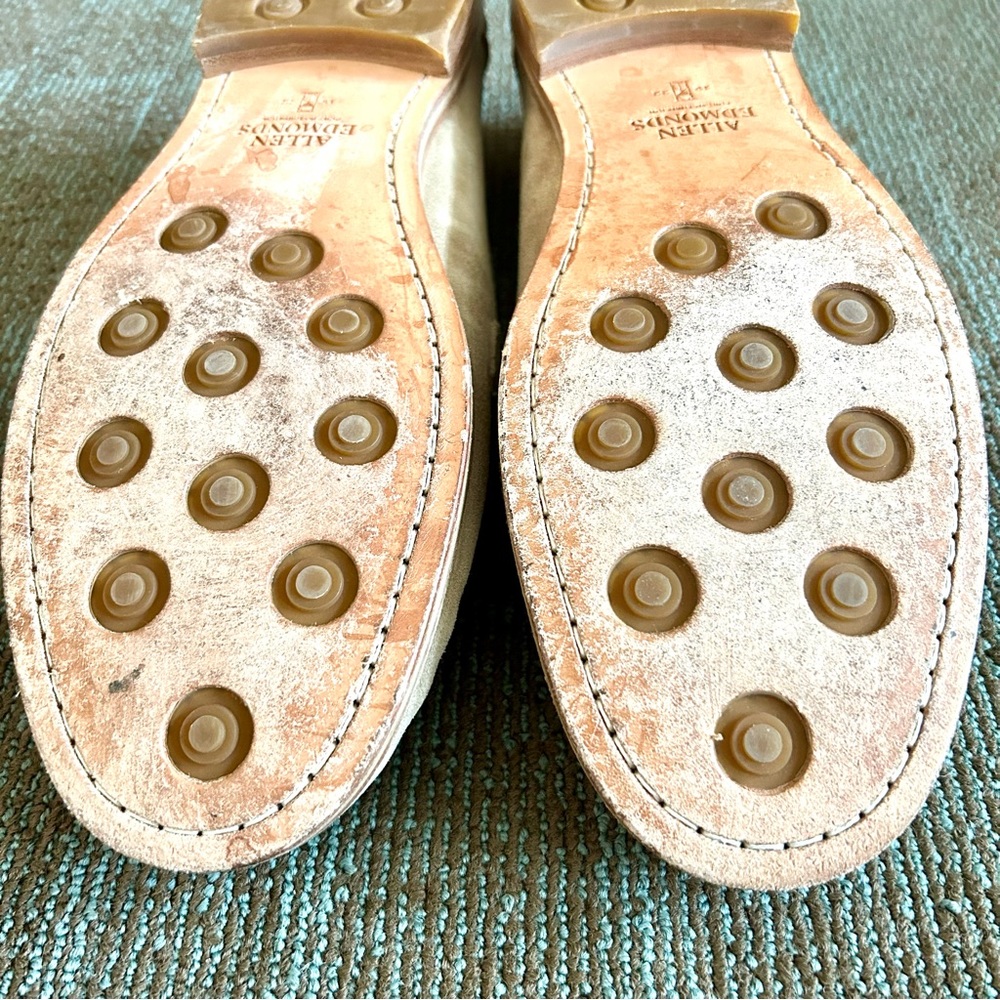 Allen Edmonds Bone Beige Suede Dylan Penny Loafers, size 12 E WIDE - Picture 12 of 13